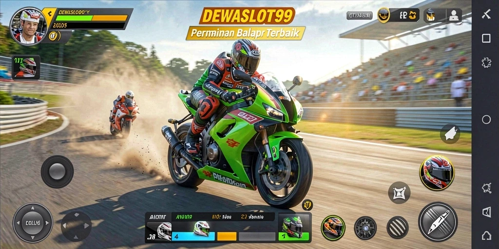 Gameplay mendebarkan DEWASLOT99 saat balapan motor di trek yang menantang.