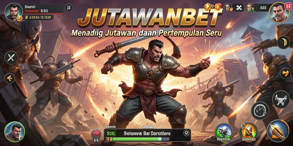 Tangkapan layar permainan JUTAWANBET menampilkan karakter bertempur di arena yang mendebarkan.