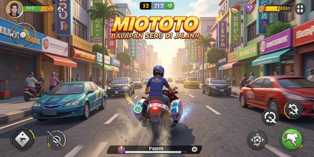 Gameplay menarik di MIOTOTO saat balapan di jalanan.