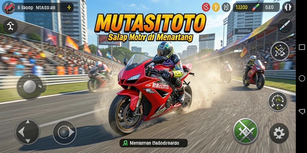 Tampilan mendebarkan dari gameplay balapan motor di MUTASITOTO.