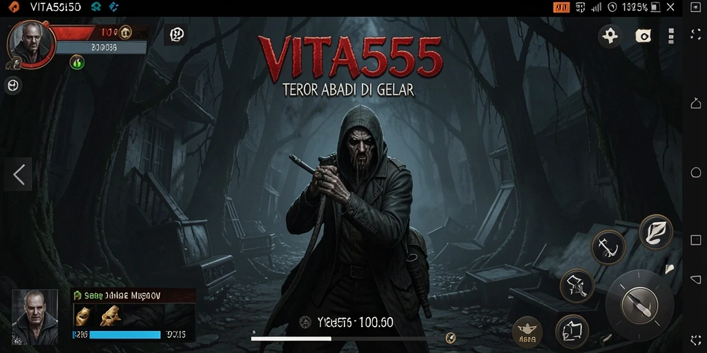 Gameplay horror VITA555 dengan suasana kelam yang mencekam.